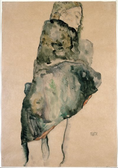 Portrait of a Woman in Stand. Drawing by Egon Schiele by Egon Schiele